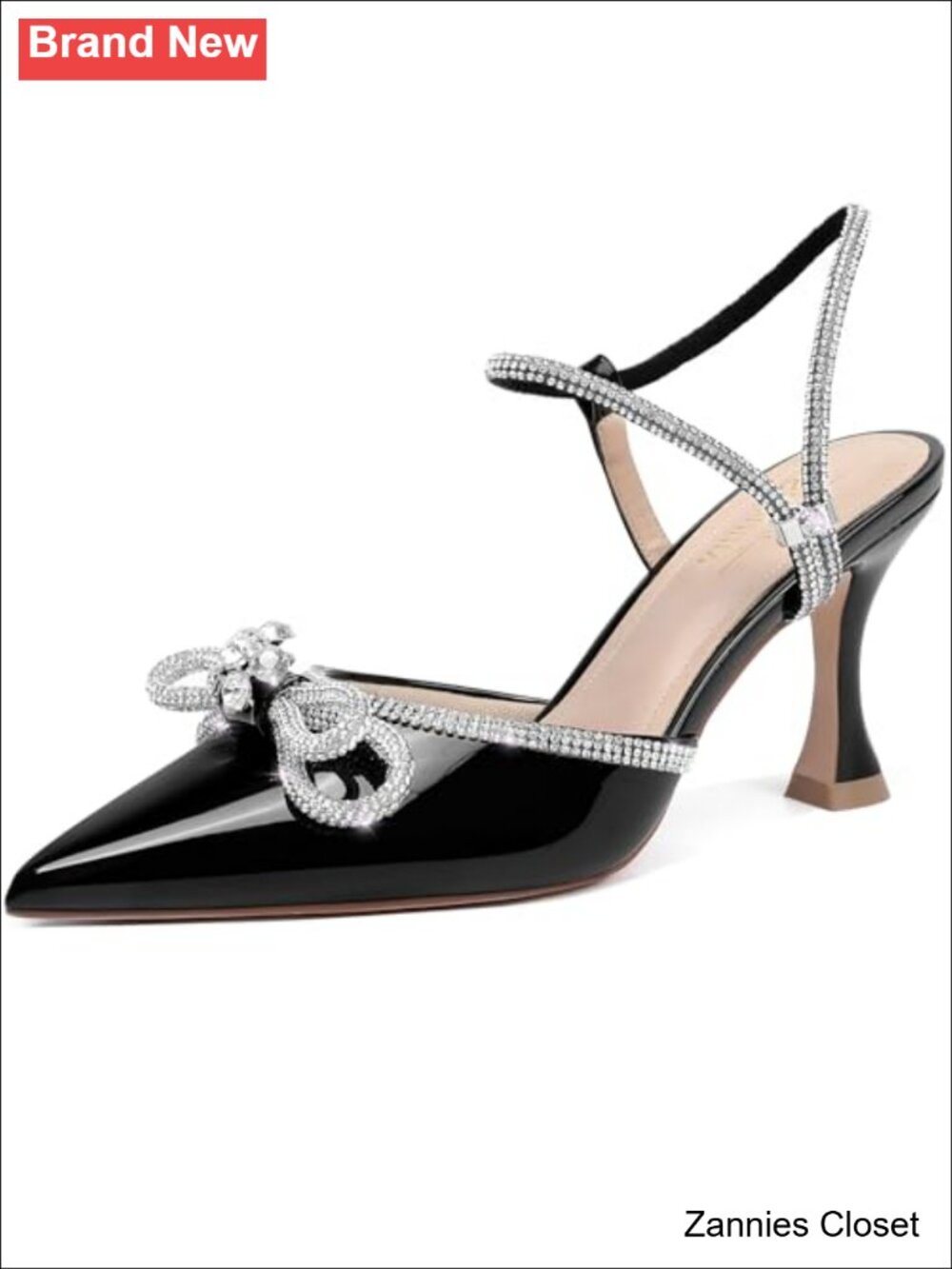 ✨Women's Closed Toe Rhinestone Slingback Kitten Heels Bow Pumps Dress Shoes